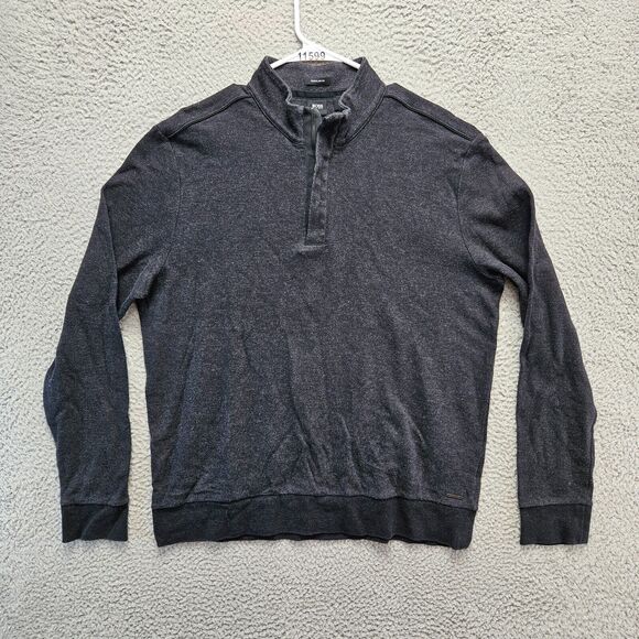 Boss Hugo Boss Sweater Pullover Mens XL Black Long Sleeve 1/4 Zip Regular‎ Fit - Picture 1 of 10
